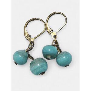 Vintage Turquoise Swirl Glass Bead Dangle Earrings